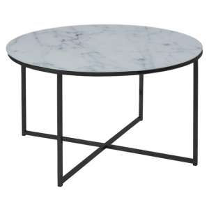 Arcata Clear Marble Effect Glass Coffee Table In White