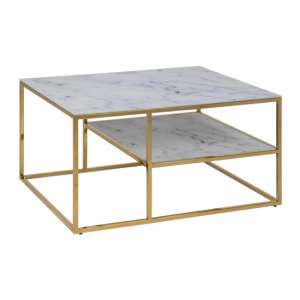 Arcata Marble Effect Glass Rectangular Coffee Table In White