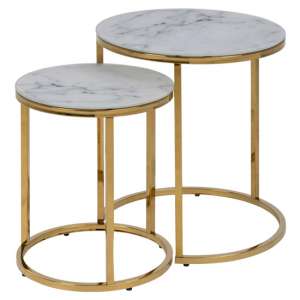 Arcata Round Marble Effect Glass Nest Of 2 Tables In White