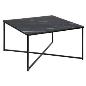 Arcata Square Marble Effect Glass Coffee Table In Black