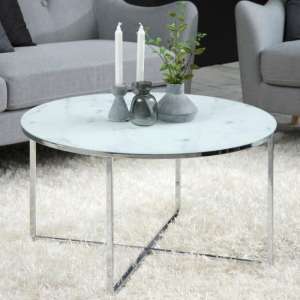 Arcata White Marble Effect Glass Coffee Table With Chrome Legs