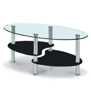 Haylia Glass Coffee Table In Clear With Black Gloss Shelves