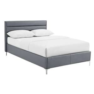 Agneza Faux Leather Double Bed In Grey With Chrome T Legs