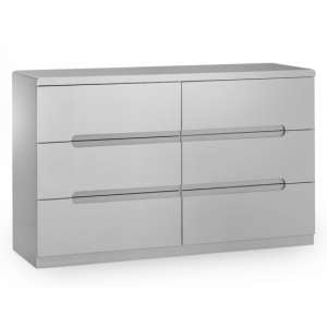 Magaly Wide Chest Of Drawers In Grey High Gloss With 6 Drawers