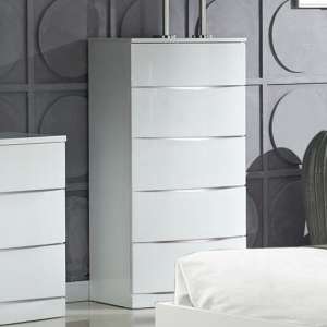 Aedos Wooden Chest Of Drawers White High Gloss With 5 Drawers