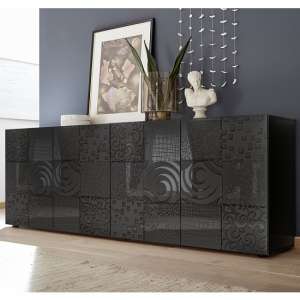 Ardent Large Sideboard In Grey High Gloss With 4 Doors