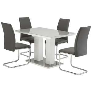 Aarina Grey Gloss Dining Table With 4 Montila Grey Chairs