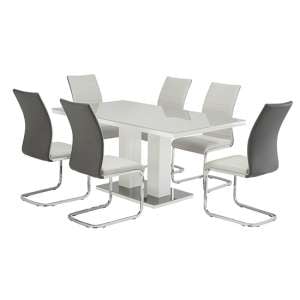 Arena Grey Gloss Dining Table With 6 Jasper Light Grey Chairs
