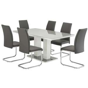Arena Grey Gloss Dining Table With 6 Monaco Grey Chairs