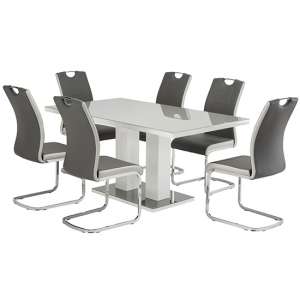 Aarina Grey Gloss Dining Table With 6 Samson Grey Chairs