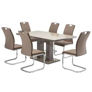 Arena Latte Gloss Dining Table With 6 Aspen Latte Chairs