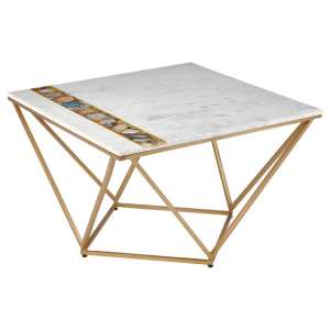 Arenza Marble Coffee Table Square In White With Metal Frame