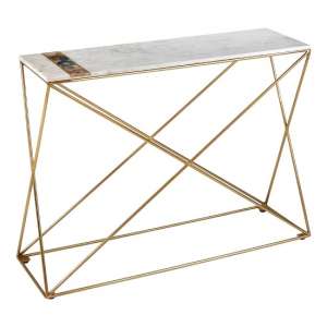 Arenza Marble Console Table Rectangular In White And Metal Frame