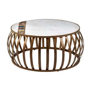Arenza Marble Coffee Table Round In White With Metal Frame