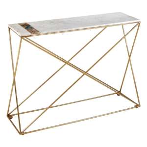 Arenza Rectangular White Marble Console Table With Gold Base