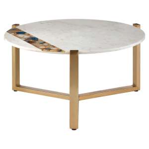 Arenza Round White Marble Coffee Table With Gold Base