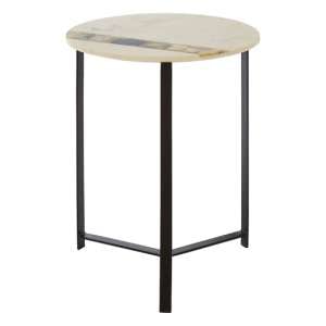 Arenza Round White Marble Side Table With Black Base