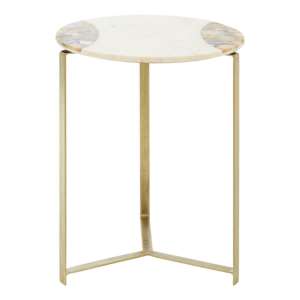 Arenza Round White Marble Side Table With Gold Base