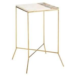 Arenza Square White Marble Side Table With Gold Base