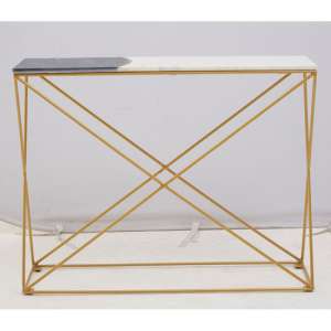 Arenza Two Tone Marble Top Console Table With Gold Metal Frame
