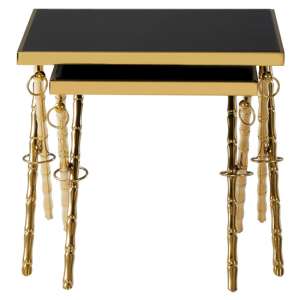 Arezza Set Of 2 Glass Nesting Tables In Black And Gold 