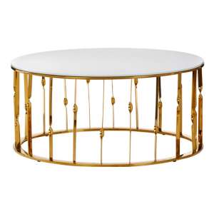 Arezza White Glass Coffee Table In Gold     
