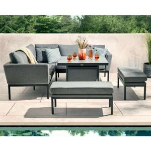 Arica Compact Lounge Set And Firepit Dining Table In Grey