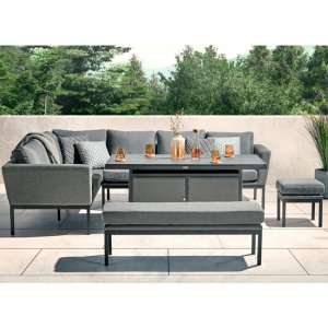 Arica Corner Lounge Set And Firepit Dining Table In Grey