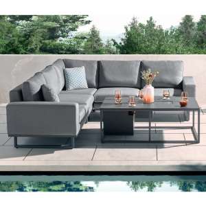 Arica Fabric Lounge Set And Firepit Coffee Table In Grey