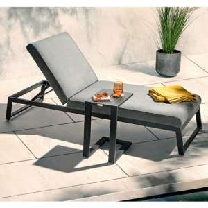 Arica Sunbrella Fabric Sun Lounger And Drinks Table In Grey