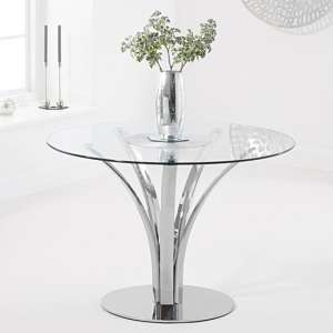 Arino Round Clear Glass Dining Table With Chrome Base