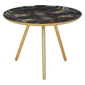 Aristote Faux Marble Side Table With Gold Legs In Multicolor