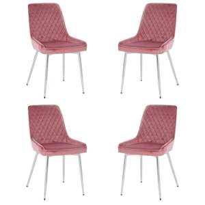 Ariya Set Of 4 Velvet Fabric Dining Chairs In Pink