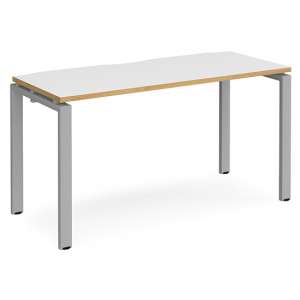 Arkos 1400mm Computer Desk In White And Oak With Silver Legs