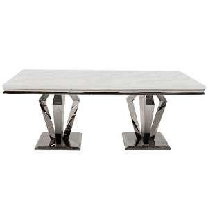 Arleen Marble Dining Table With Stainless Steel Base In Cream
