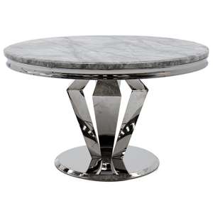 Arleen Round Marble Dining Table With Steel Base In Grey