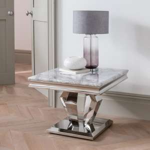 Arlesey Marble Lamp Table In Grey With Stainless Steel Legs