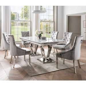 Arlesey Medium Marble Dining Table With 6 Enmore Pewter Chairs