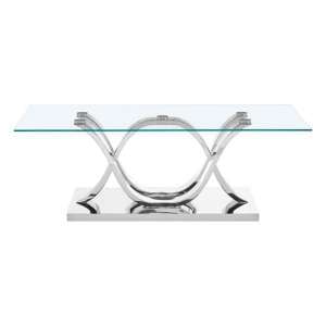 Armanda Glass Coffee Table With Curved Stainless Steel Base   