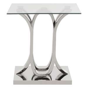 Armanda Glass End Table With Curved Stainless Steel Base   