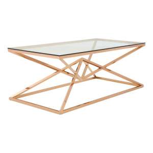 Armenia Glass Coffee Table In Clear With Rose Gold Steel Frame