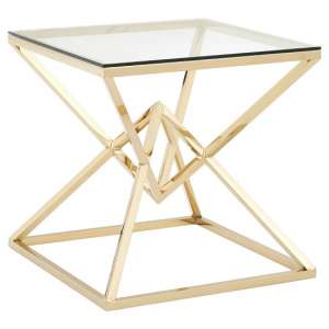 Armenia Glass End Table With Champagne Gold Steel Frame