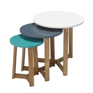 Jaspo Wooden Nest of 3 Tables Round In Multicolor