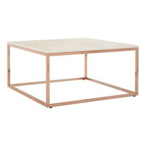 Armenia Marble Coffee Table Square In White And Rose Gold Frame
