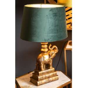 Arminian Elephant Table Lamp In Antique Gold With Green Shade