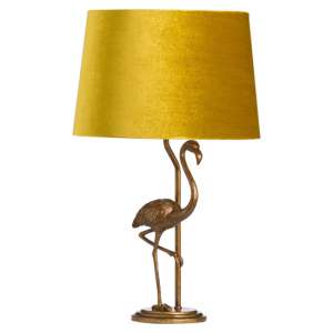 Arminian Flamingo Table Lamp In Antique Gold With Mustard Shade