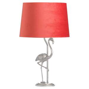 Arminian Flamingo Table Lamp In Antique Silver With Coral Shade