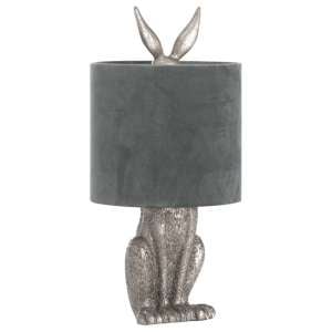 Arminian Hare Table Lamp In Antique Silver With Grey Shade