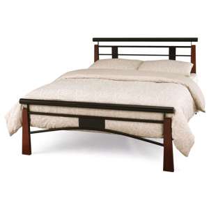 Armstrong Metal Double Bed In Black With Oak Posts