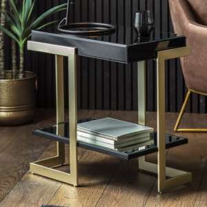 Arodena Gloss Black Side Table With Golden Frame